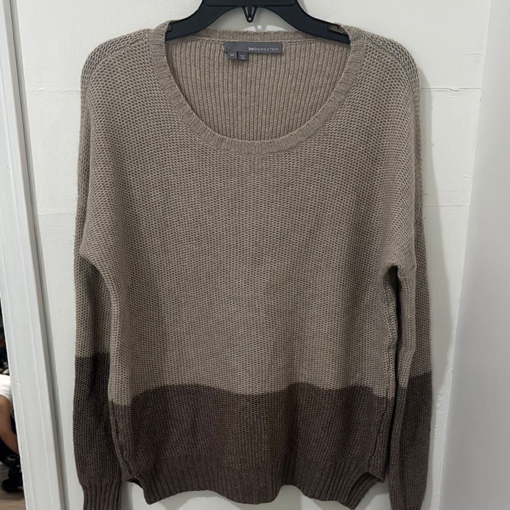 360 Sweater Wool and Cashmere Brown and Tan Crew Neck Sweater Size M